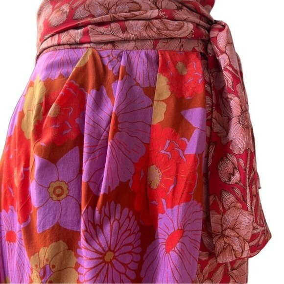 Anthropologie Carolina K Kinsale Floral Wrap Skirt in Red Motif Size Medium NWT - Picture 5 of 13